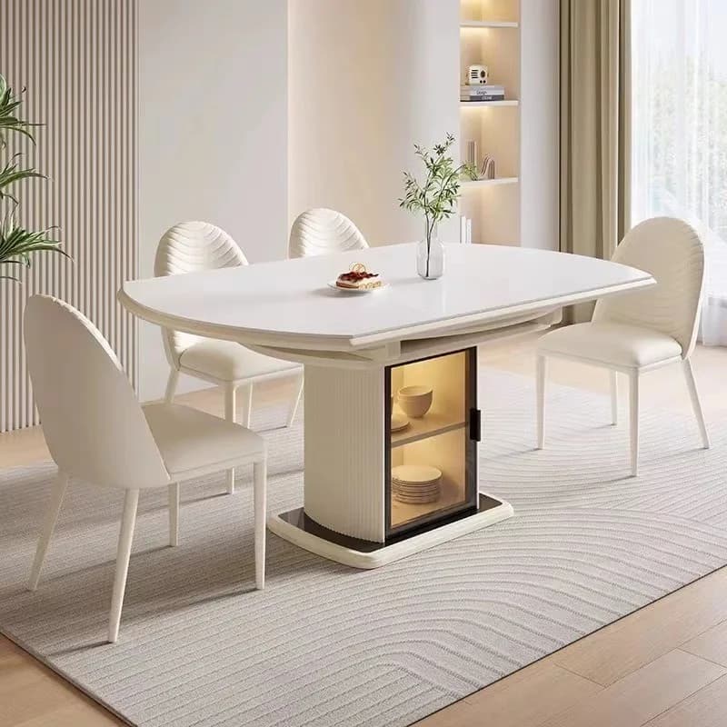 Retractable square and round belt induction cooker solid wood dining table and chair combination