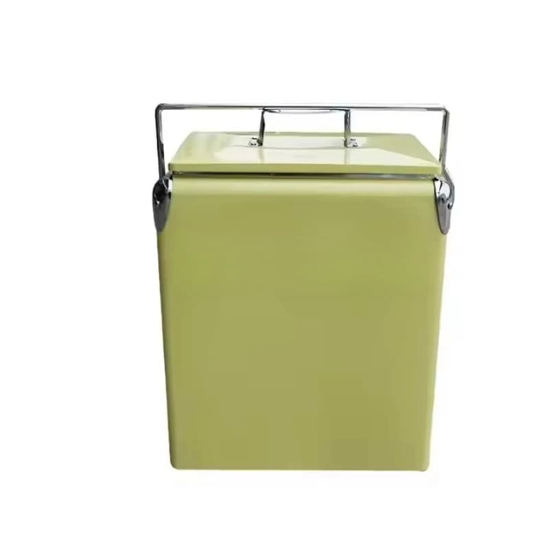 Retro metal + plastic cold box 7L 13L white red blue-green with opener