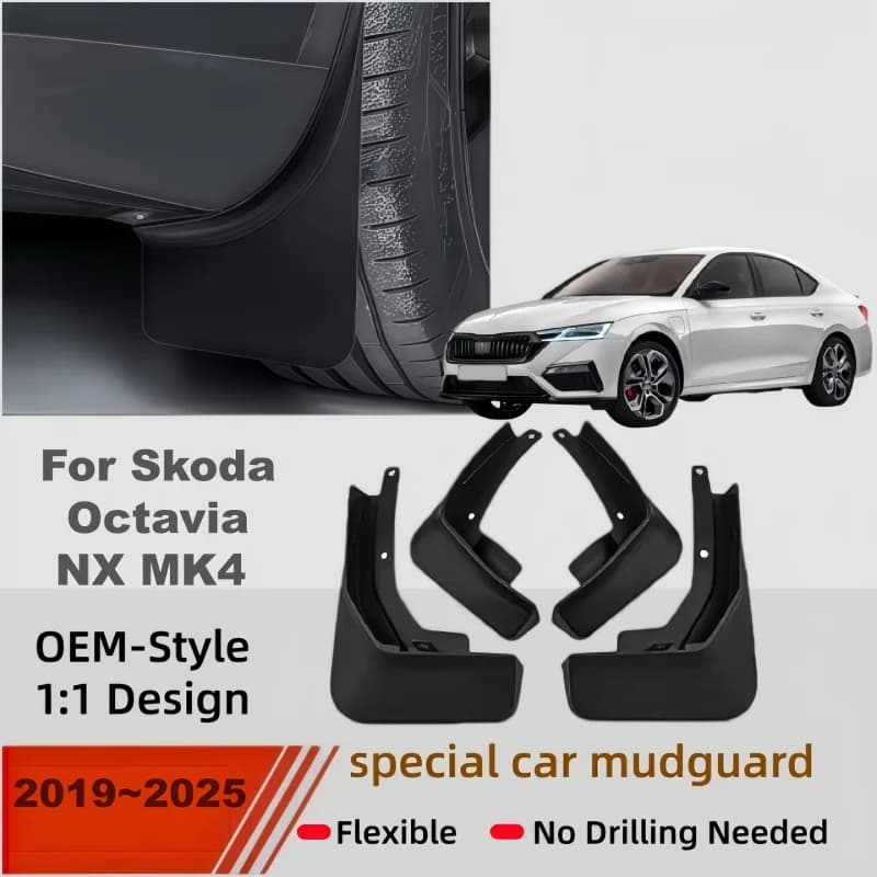 For Skoda Octavia NX MK4 2019~2025 4PCS Rear Splash Guards Front and Rear Mudguard Mudflap Fender Cover Mudguards Car Accessory
