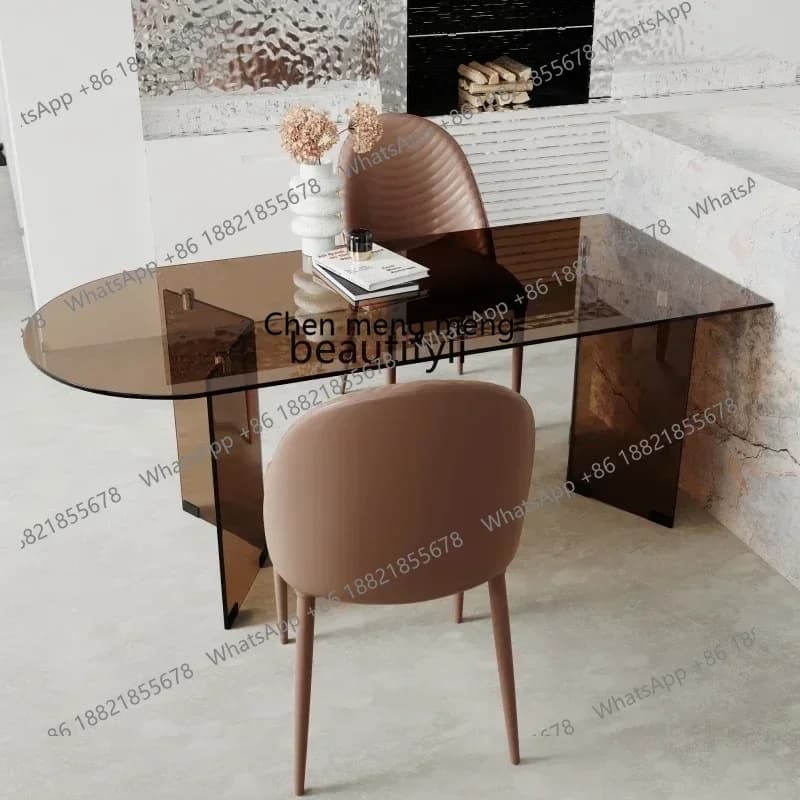 32 Q Light luxury island dining table household design tempered glass dining table and chair combination living room against the
