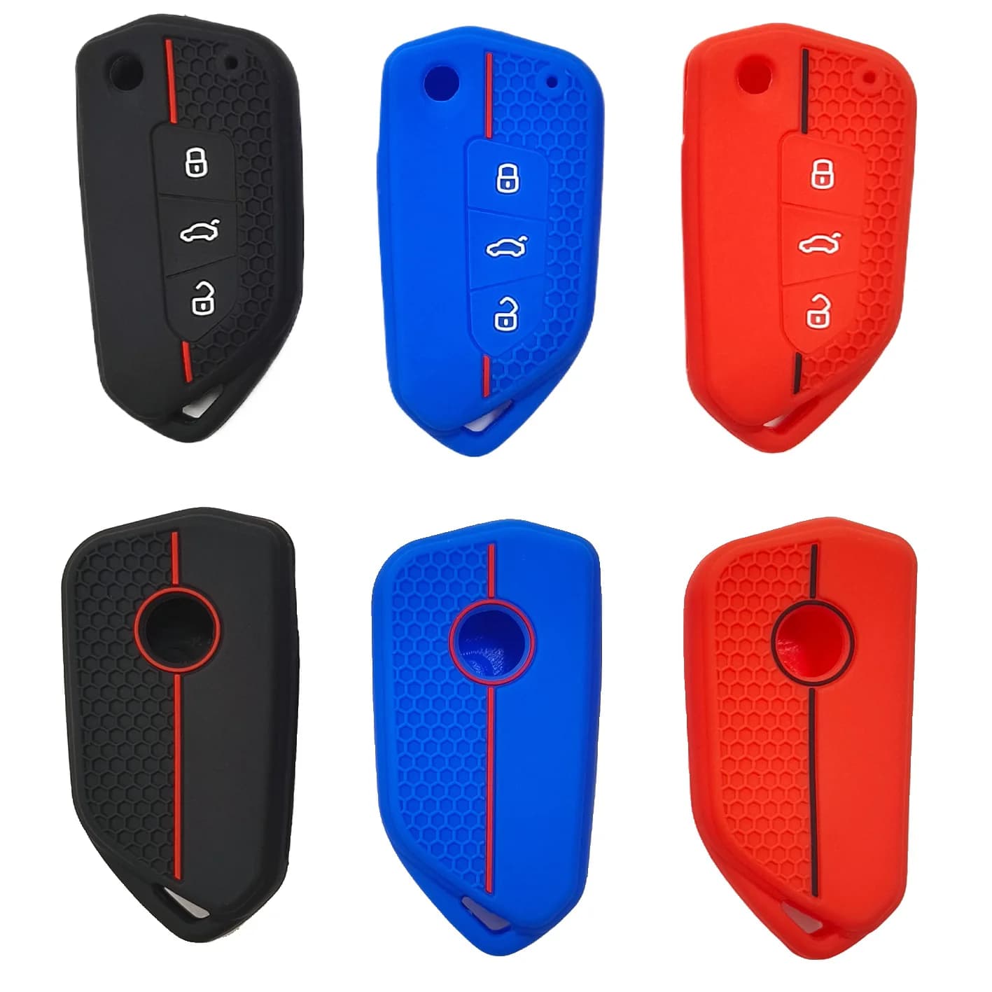 For Volkswagen Golf Modified Folding 3-key Key Bag Honeycomb Pattern Silicone Key Cover
