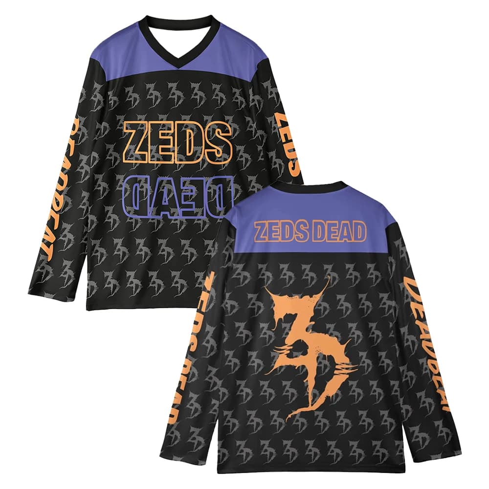 Zeds Dead Music Festival Hockey Jersey V-Neck Long Sleeve Loose Top T-shirt Women Men Sportwear Shirts