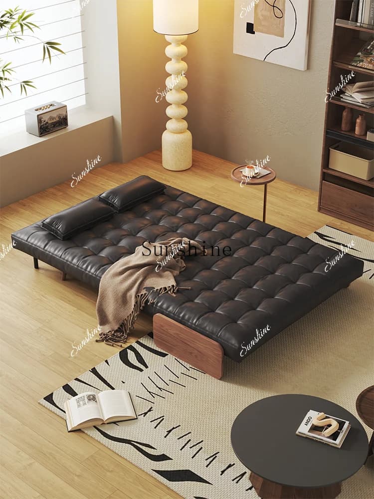 Sofa bed leather folding dual-purpose small apartment multi-functional study solid wood leisure  FT