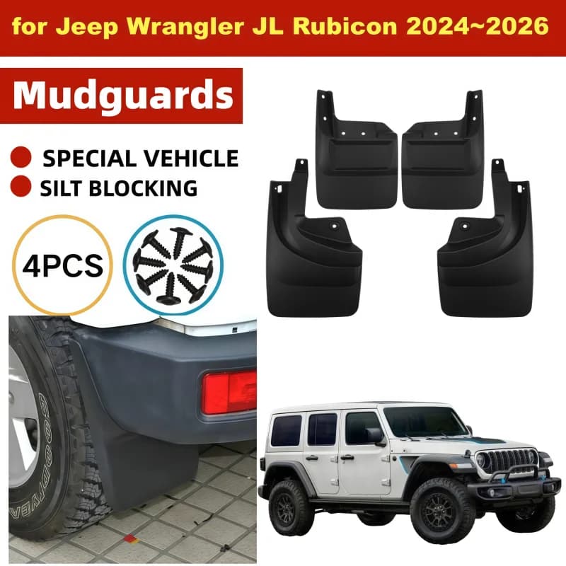4pcs for Jeep Wrangler JL Rubicon 2024~2026 Mudguards Mud flaps Fender Flare Mud Flap Splash Guard Front Rear Part Accessories