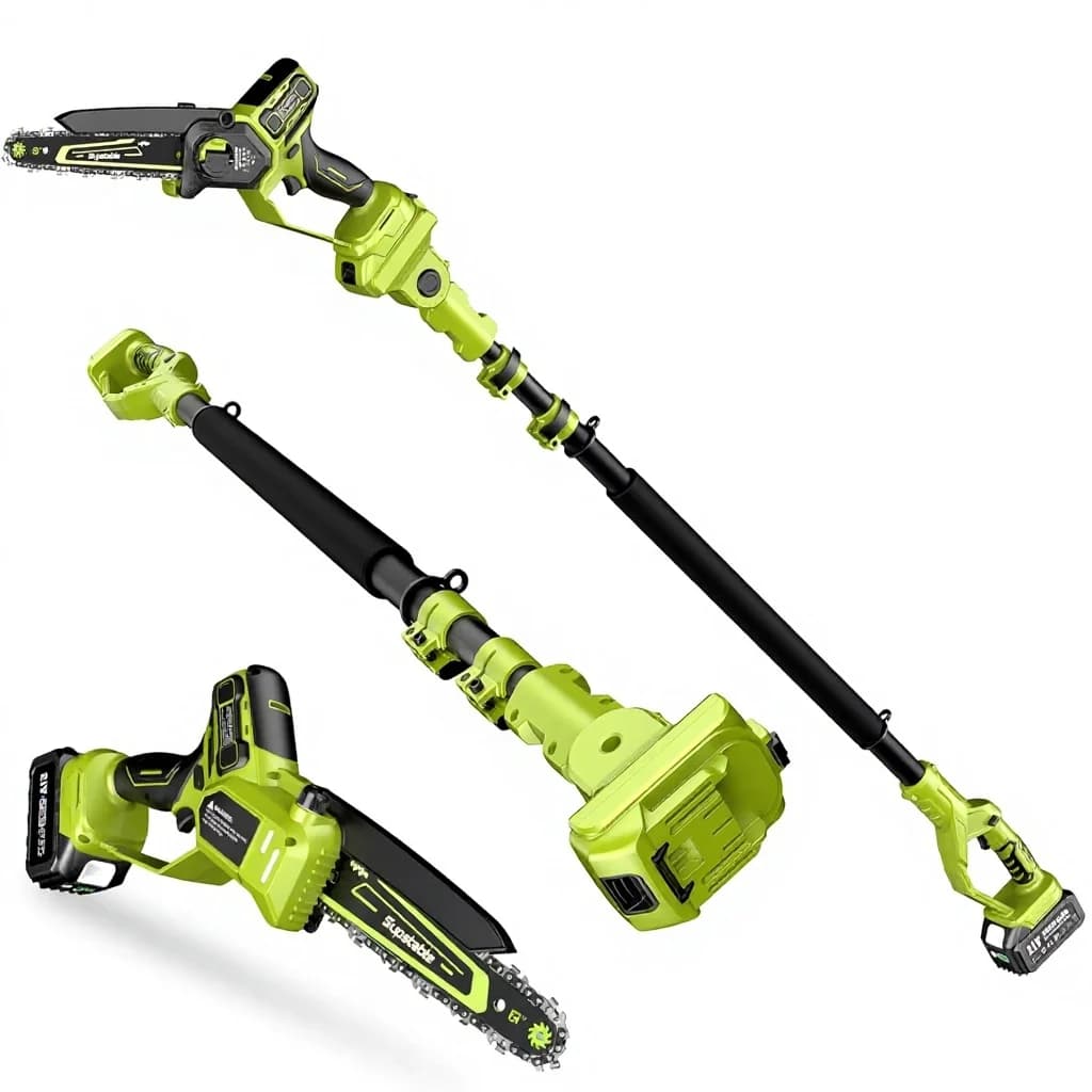 Electric Pole Saw 800W 8/6 Inch Cordless Extension Pole 16Ft Reach 2x40Ah Battery Auto Oiling Tool-Free Chain Tensioning Tree