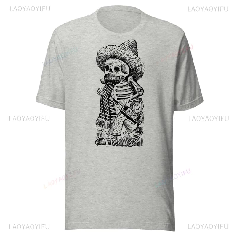 Jose Guadalupe Posada T Shirt Day of Dead Mariachi Mexican Revolution Tee Round Collar High Quality 100% Cotton T-shirt