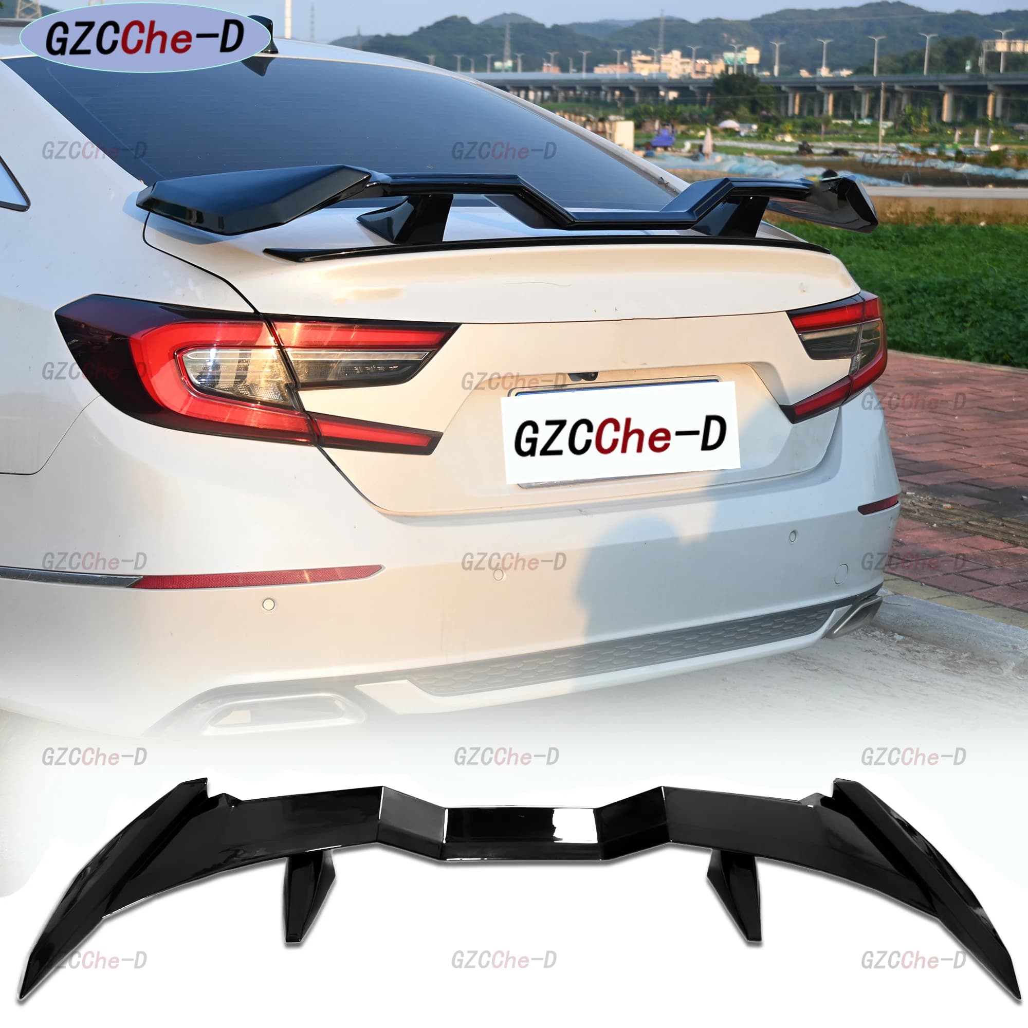 2018-2022 Honda 10th generation Accord upgraded with WD rear spoiler, ABS rear wing diffuser, and body dynamics kit rear wing