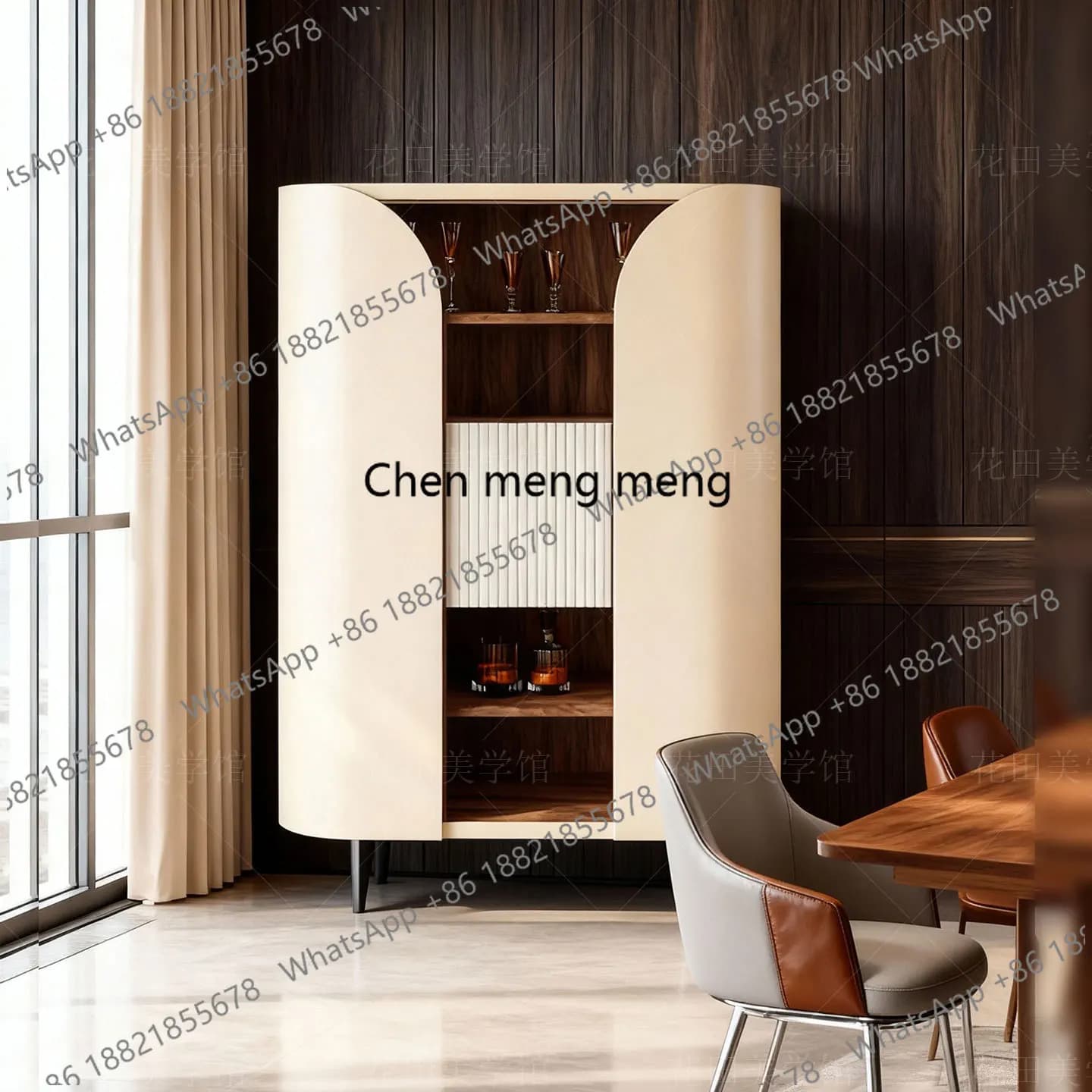 Modern simple living room entrance cabinet Italian minimalist light luxury solid wood wine cabinet