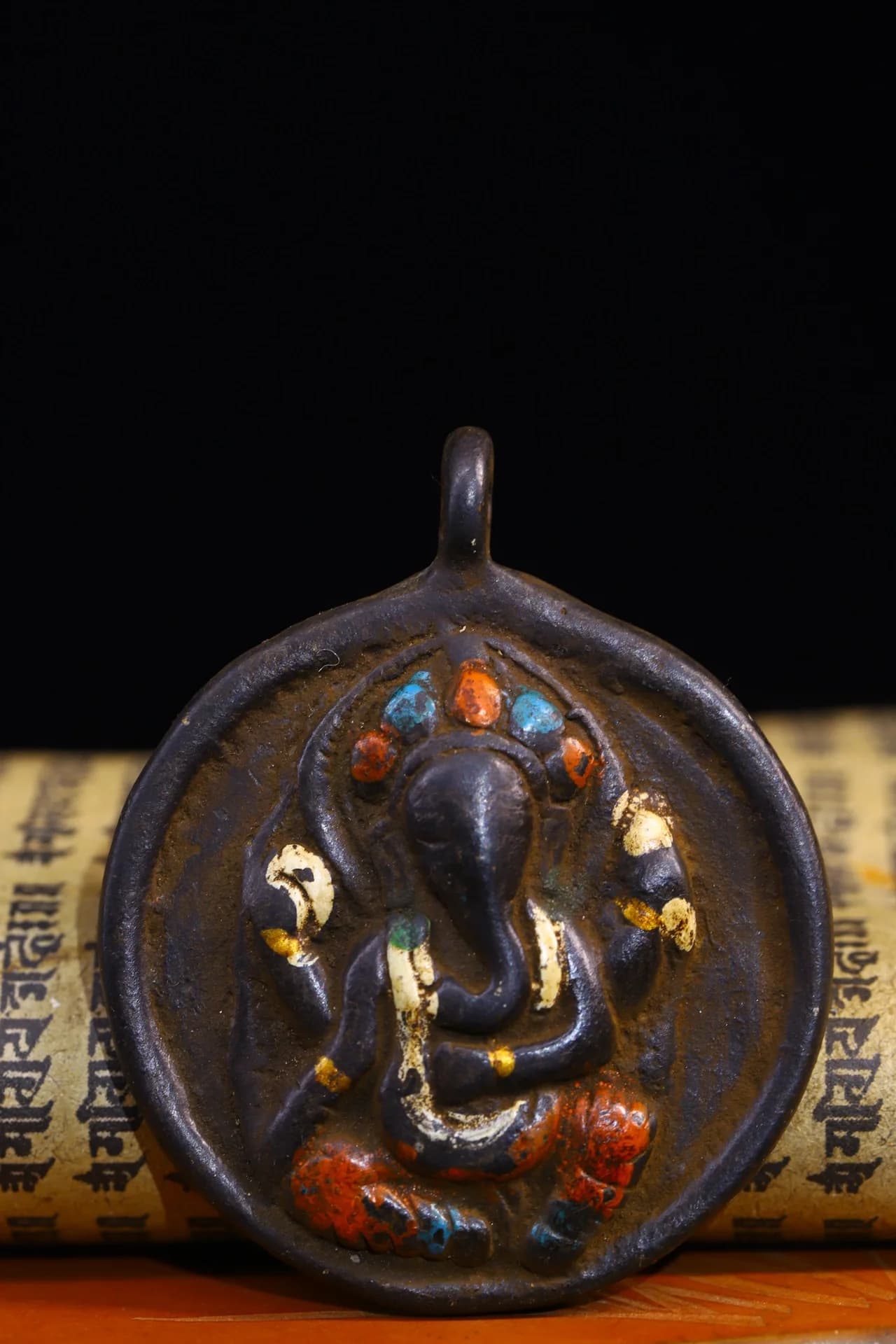 3"Tibetan Temple Collection Old Bronze Cinnabar Ganesha Buddha 12 Chinese Zodiacs Amulet Pendant Dharma Town house