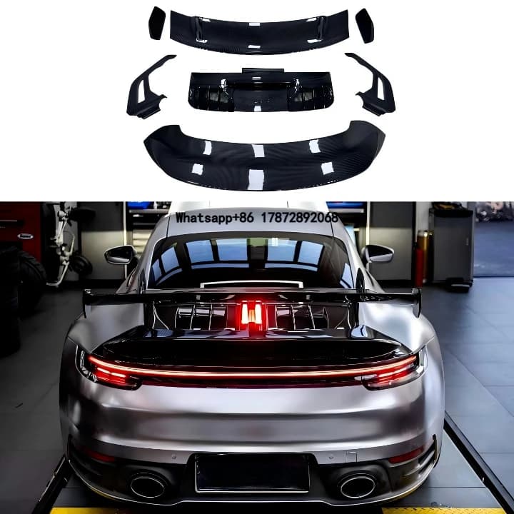 For 911 Carrera 992 Carbon Fiber Rear Bumper Spoiler Double Layer Dry Carbon Polished Finish Body Kit 2020- Factory