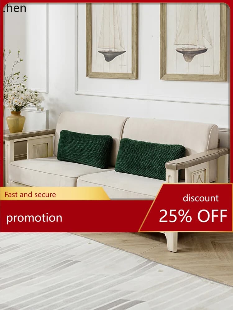 CZ Solid Wood Sofa Fabric Living Room Set Small Apartment Furniture