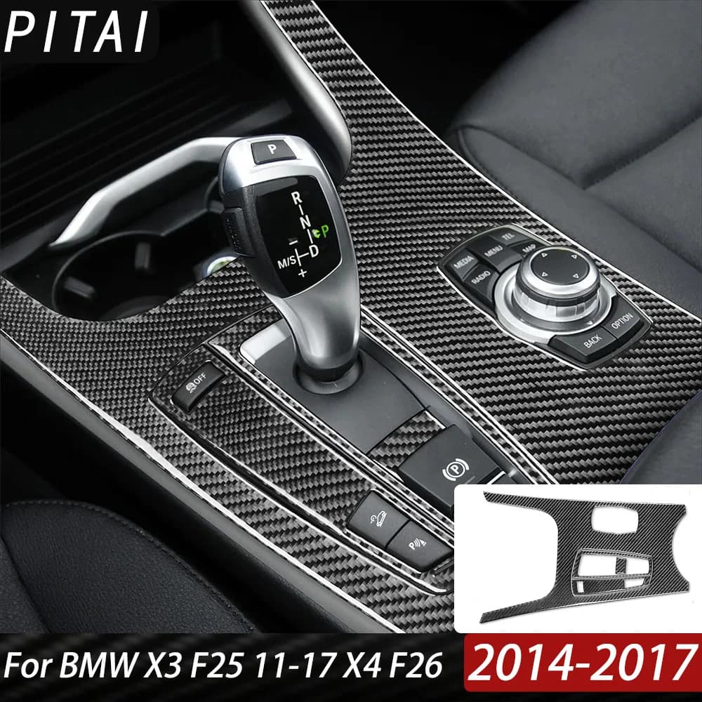 For BMW X3 F25 11-17 X4 F26 14-17 Real Carbon Fiber Center Console Gear Shift Panel Trim Cover Car Interior Accessories Sticker