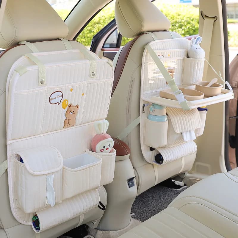 Car Seat Back Organizer For Kids With Foldable Tray Multi-Pocket Storage Bag Wear-Resistant Anti-Kick Pad Backseat Organization