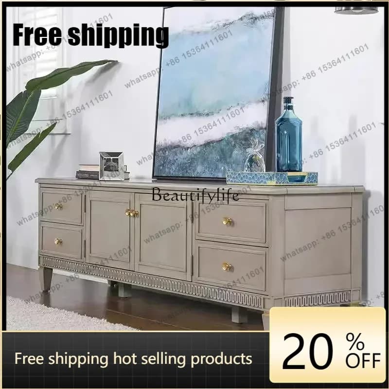 jj5  Best Seller Yj9 American Simple Full Solid Wood Carving Flower TV Cabinet Retro Old Living Room Cabinet