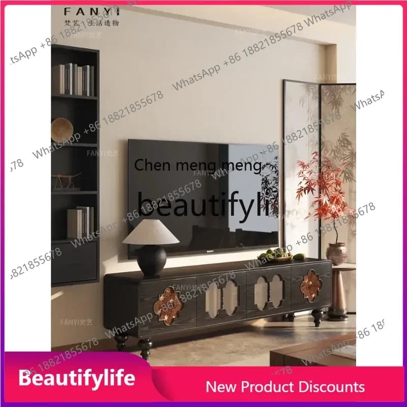 CC Walnut TV Cabinet Living Room TV Storage Cabinet Integrated Living Room Floor-standing