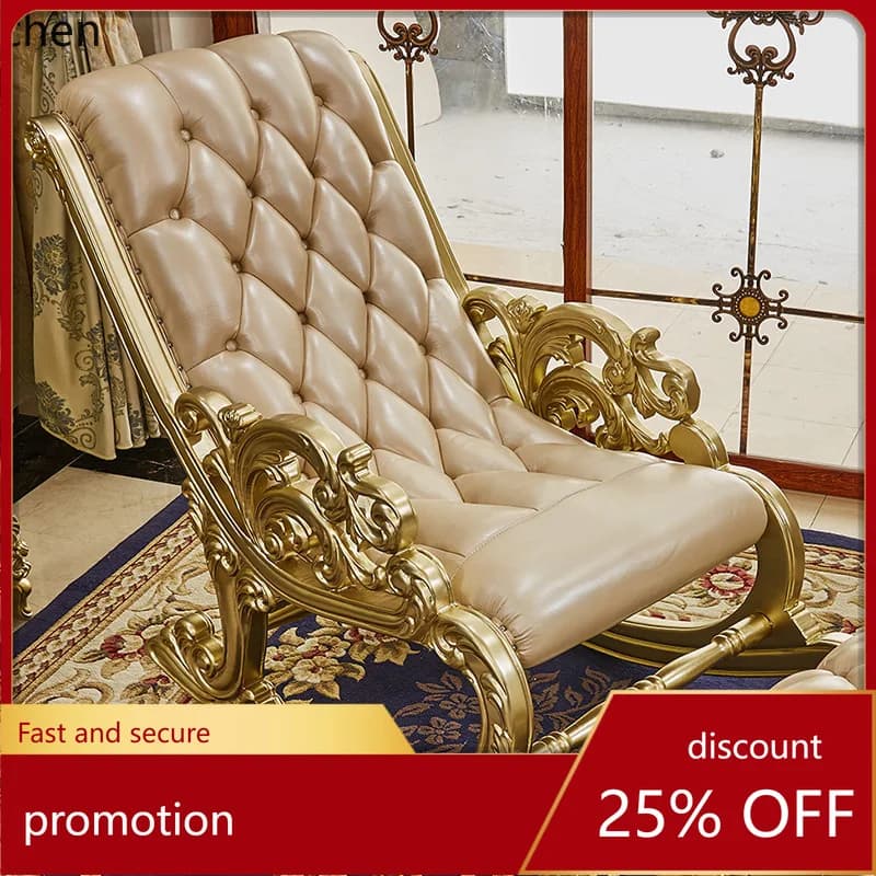 YFY Genuine Leather Rocking Chair Solid Wood Sofa Home Small Apartment Living Room Set