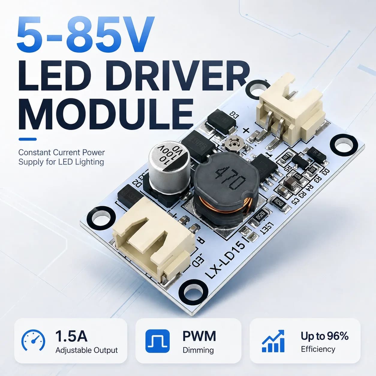 5-85V 1.5A Adjustable Constant Current LED Driver Module DC-DC Buck Converter PWM Dimming Board for E-Bike Motorcycle Headlights