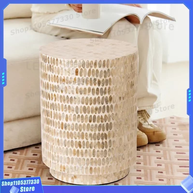 Vietnam Imported Beige Shell Stool Cylindrical Edge Light Luxury Home Decor Living Room Sofa Corner Seat Coffee Table Pier