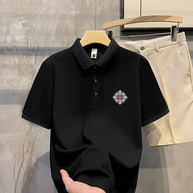 Advanced Sense Back Printing Trend Fashion Retro Lapel Ventilate Comfort Fitted Clothes Men's Polo Short Sleeved Summer 2024