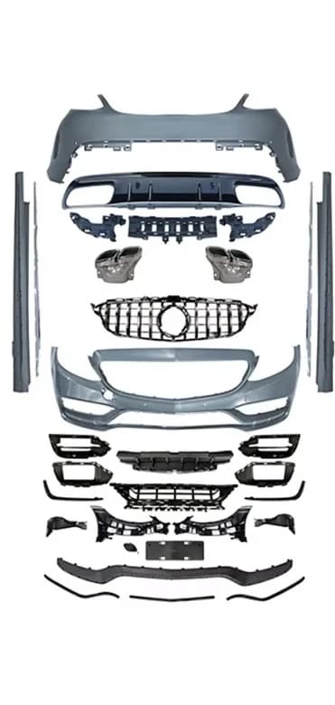 for2016-2020 Car Modification Upgrade Front Bumper Side Skirts Mudguard Rear Bumper Rear Lip Body Kit for W205 C63AMG