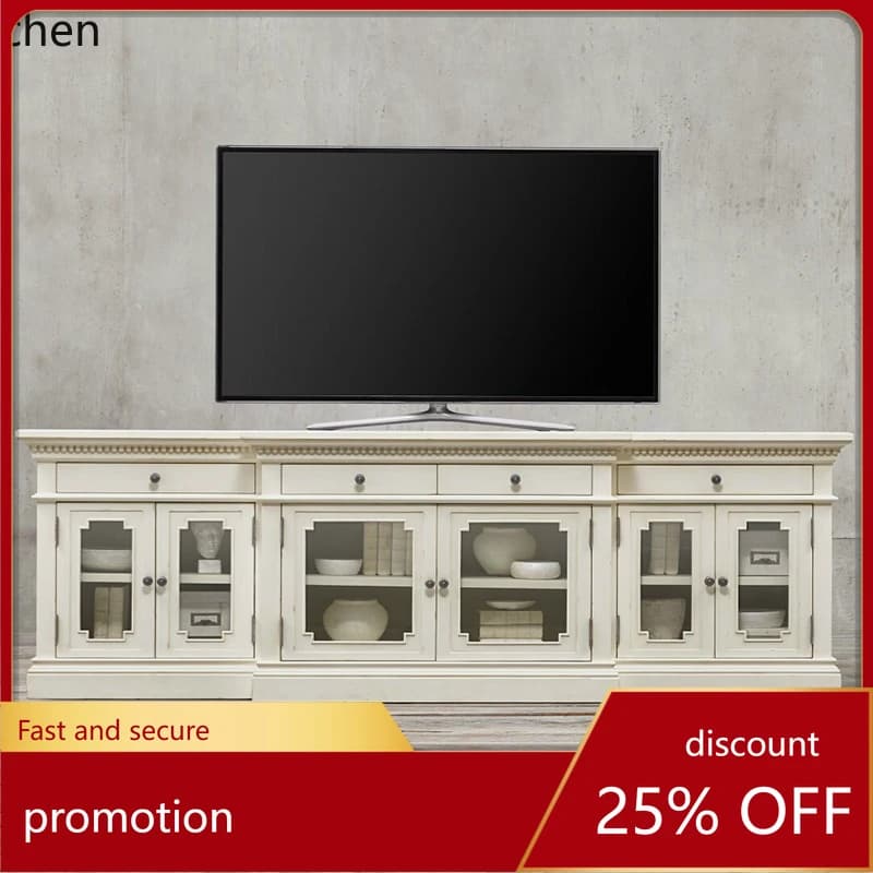 HXL Solid Wood TV Cabinet Glass Door Storage Cabinet Economical Type