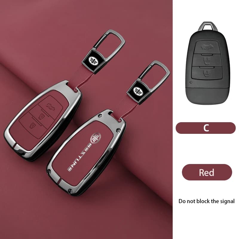 Metal Leather Car Smart Remote Key Case Cover For FAW Besturn X80 2018 2019 2020 2021 Protector Holder Shell Keychain Accessorie