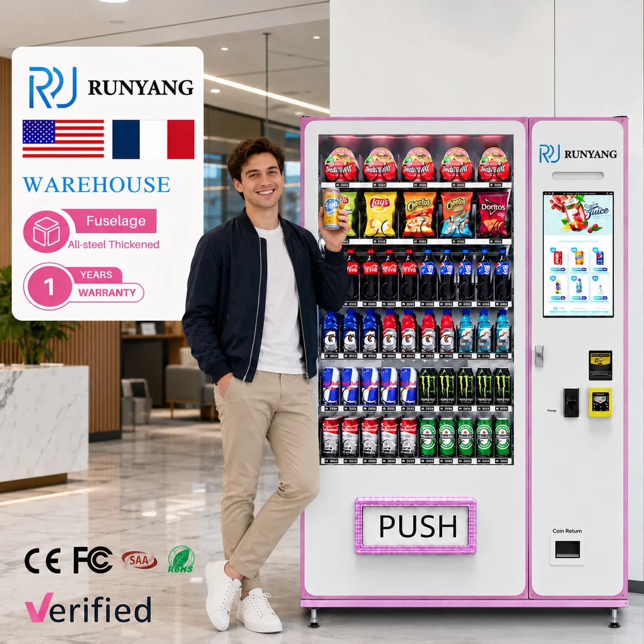 RUNYANG Custom Coin Snack and Drink Vending Machine for Sale Beverage Vending Machine for Foods and Drinks