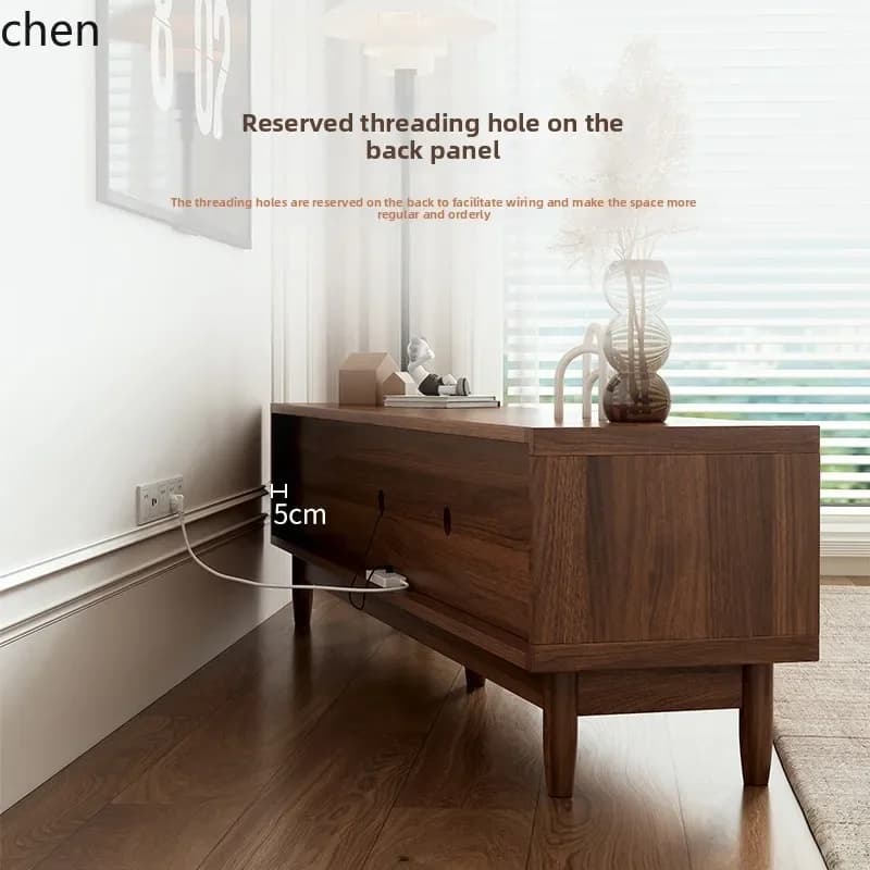 DSA  TV Cabinet and Coffee Table Set Retro Rattan Woven Solid Wood Frame Living Room Storage Cabinet Chest of Drawers