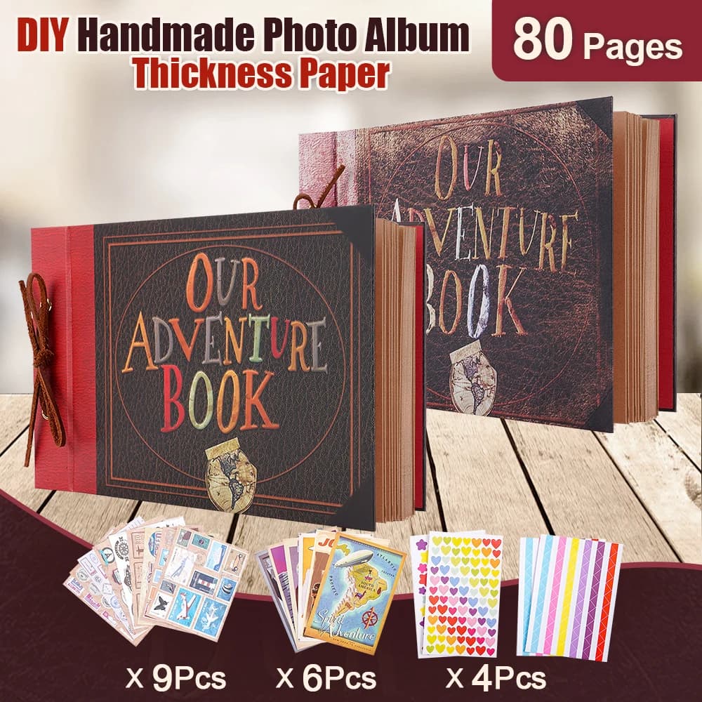 80 Pages Handmade DIY Adventure Theme Photo Album Scrapbook Vintage Kraft Photo Album Anniversary Wedding Mother's Day Gifts