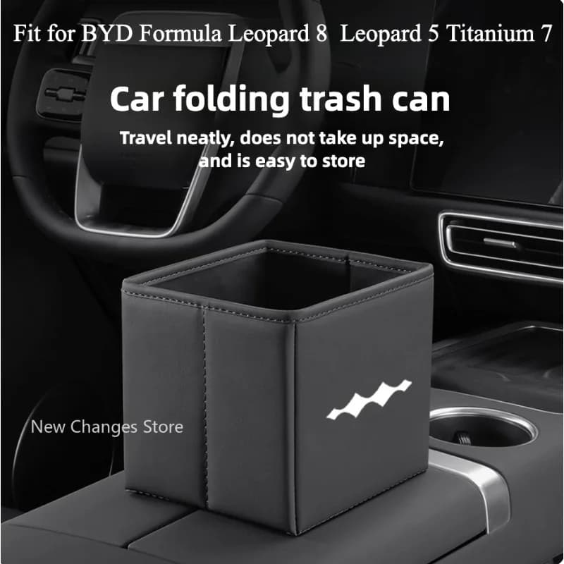 For BYD Denza B8 B5 Ti7 Ti3 Folding Large Capacity Leather Car Storage Bin Garbage Bin Automotive Supplies