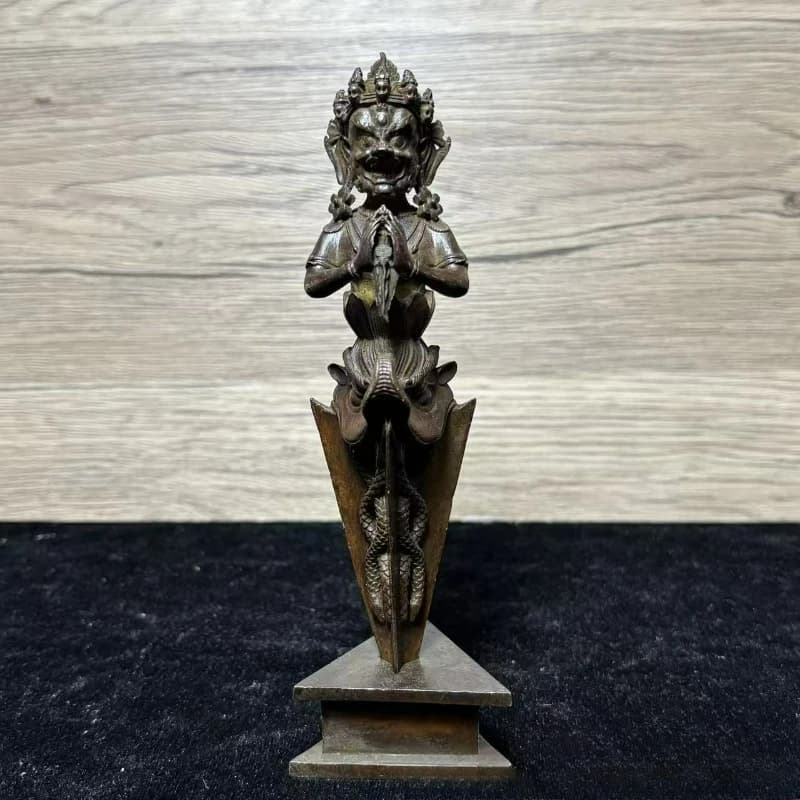 Antique Bronze Collection Vajra Puba Demonic Pestle with Base Decoration New Home Living Room Decoration
