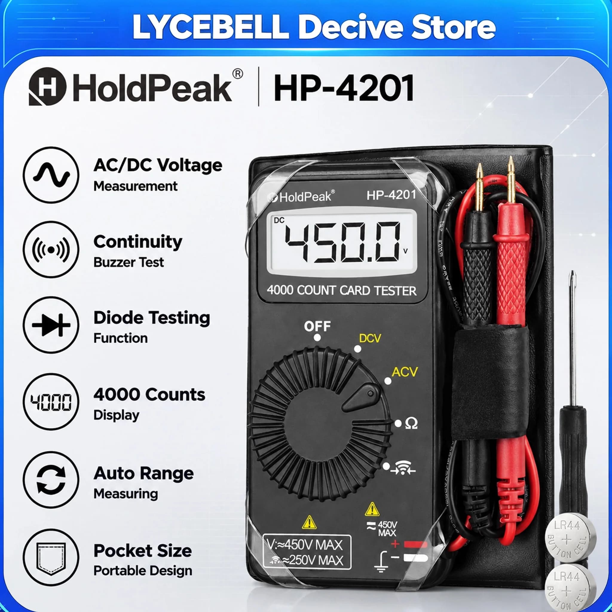 4000 Counts Pocket Digital Multimeter, Auto-Ranging AC/DC Voltmeter Ohm Tester, Portable DMM for Home/DIY/Car Electrical Repairs