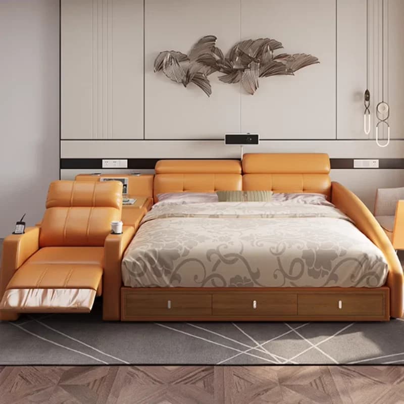 Multifonction Massager Bed Frame Luxury Leather Smart Couch Bed Storage Space Lounge Muebles Para Dormitorio Home Accessories