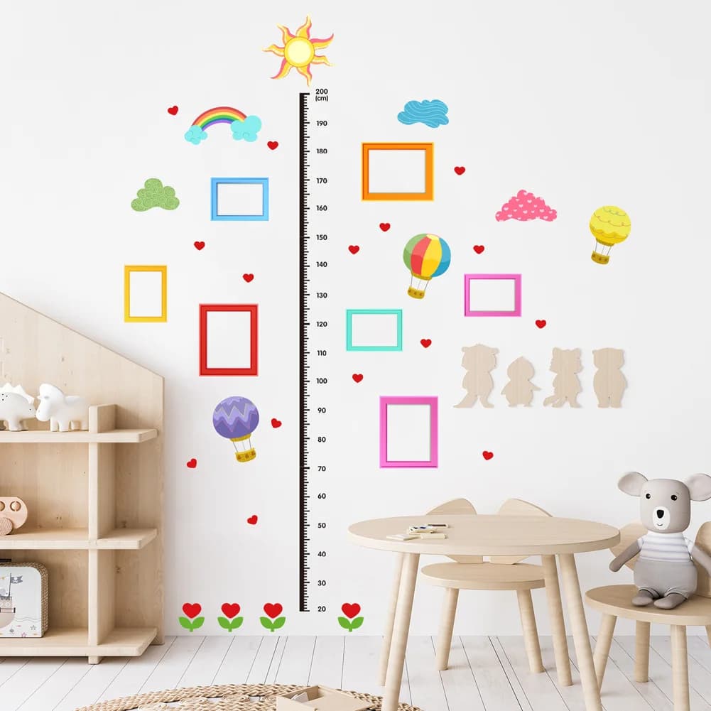 Cartoon Sun Rainbow Height Scale Wall Stickers Kids Room Background Decoration Mural Living Room Self-adhesive Decals Home Decor