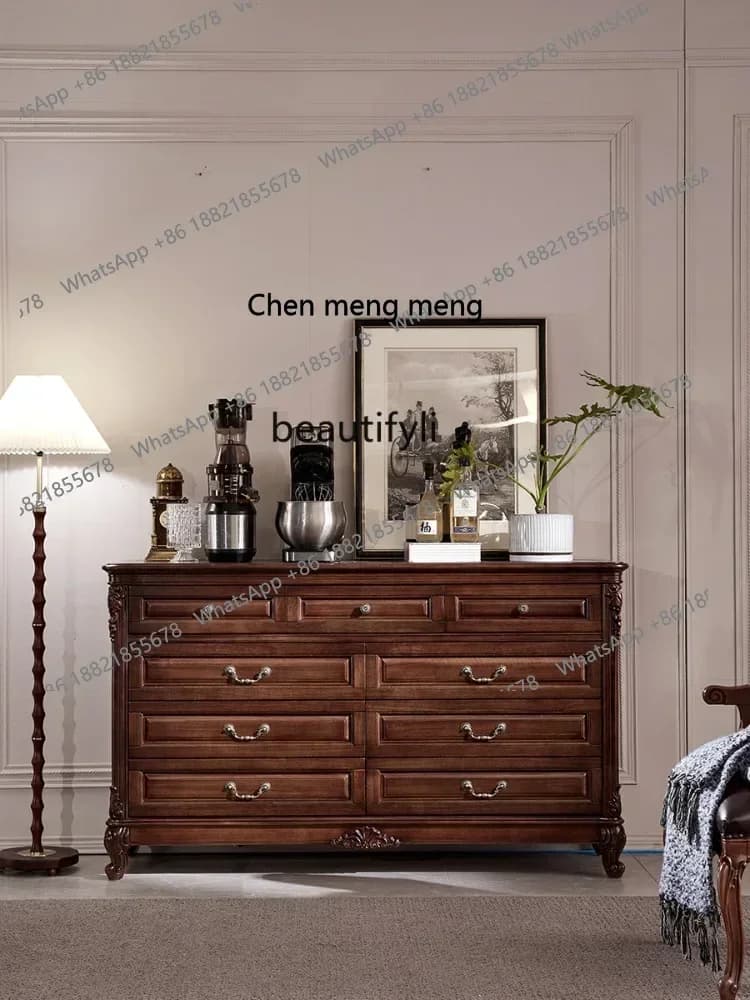 X A Solid Wood Black Walnut Nine-Drawer Cabinet Living Room Storage Cabinet Locker