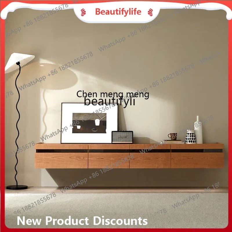 ss8350 TV cabinet, solid wood stainle steel legs suspended cherry wood retro audio and video cabinet