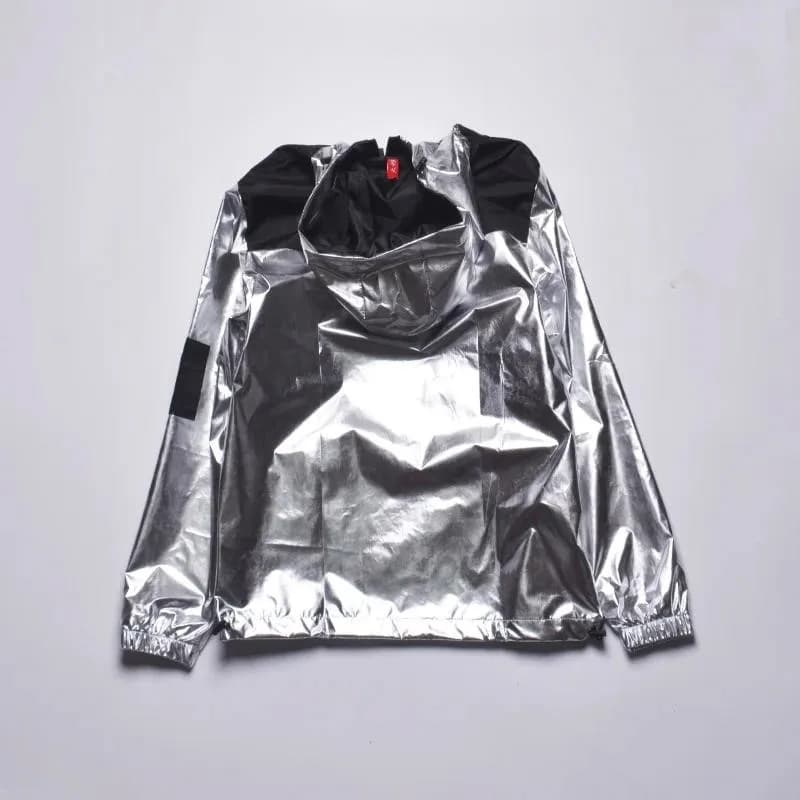 Men Silver Shiny Jacket Hooded Nightclub Street Wear Clothes Loose Plus Size Dance Outfits Night Club Rave Costume Coat