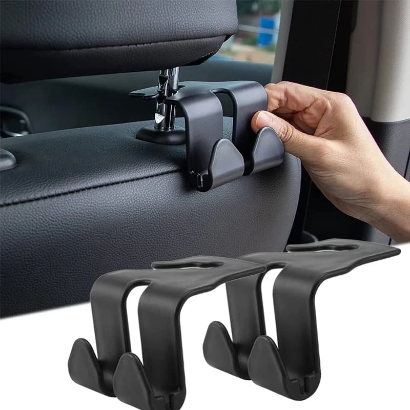 Car Seat Headrest Hook 4 Pack Hanger Storage Organizer Universal for Handbag Purse Coat Fit Universal Vehicle Car Black
