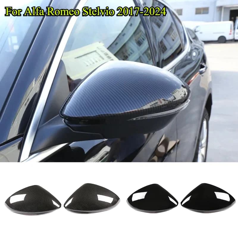 ABS Carbon Fiber For Alfa Romeo Stelvio 2017-2024 Car Outside Rearview Mirror Decorative Cover Trim Stickers Car Accessories