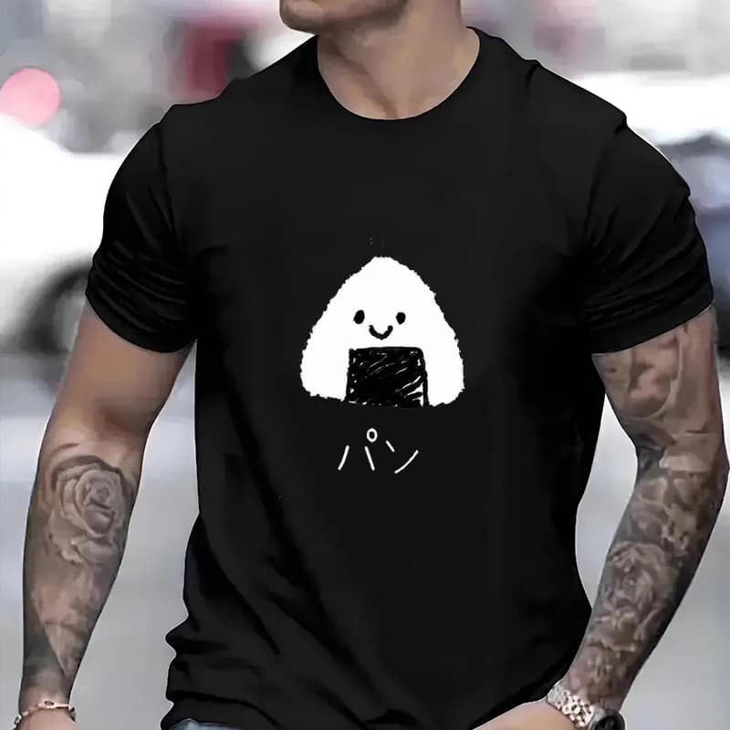Cartoon Rice Ball Japanese Style Y2k Simple Men Women T-shirt Cute Loose Casual Sports Hip-hop Unisex Shirt Street Harajuku Tees