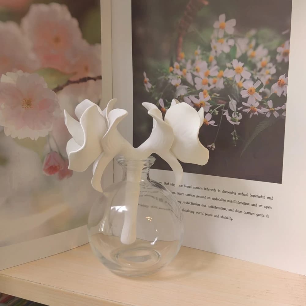 Double Head Ceramic Orchid Flower Diffuser, Premium White Handmade Ceramic Flower for Home Decor and Gift