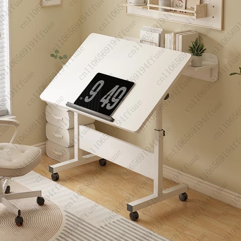 80x50cm Foldable Computer Desk, Bedroom Home Simple Painting Table, Movable and Adjustable Bedside Computer Desk
