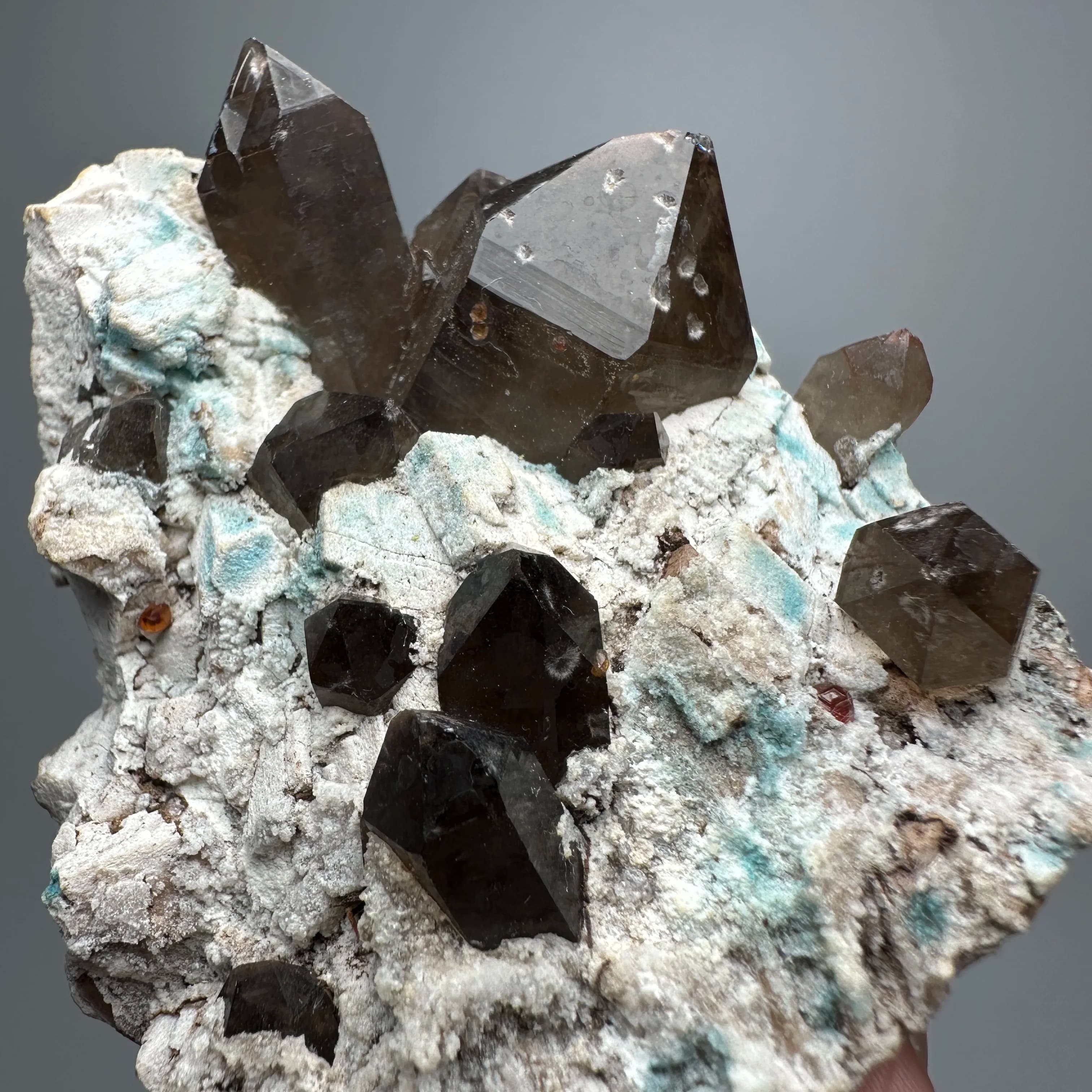 Natural Spessartine Garnet Smoky Quartz Feldspar Mineral Specimen Crystal Stone Collection