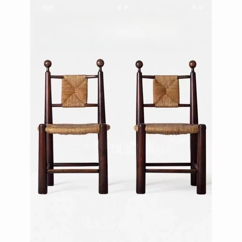 Medieval solid wood rattan dining chair retro grass rattan chair home simple homestay cafe leisure rattan