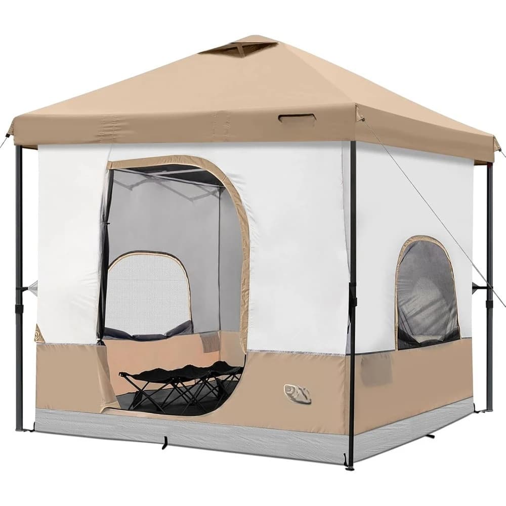 6 person camping tent, 10x10 pop up canopy tent with camping inner tent, converts 10'x10' straight leg canopy into camping tent