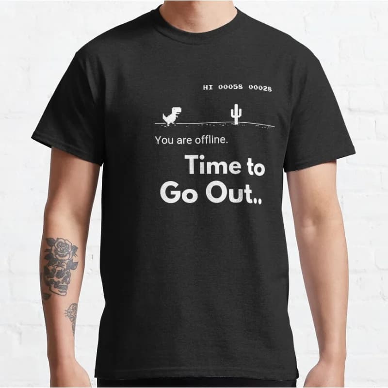 No internet time to go out Funny offline t rex 90s cartoon pixel video game dinosaur T-shirt for men large size Adult Tops S-6xl
