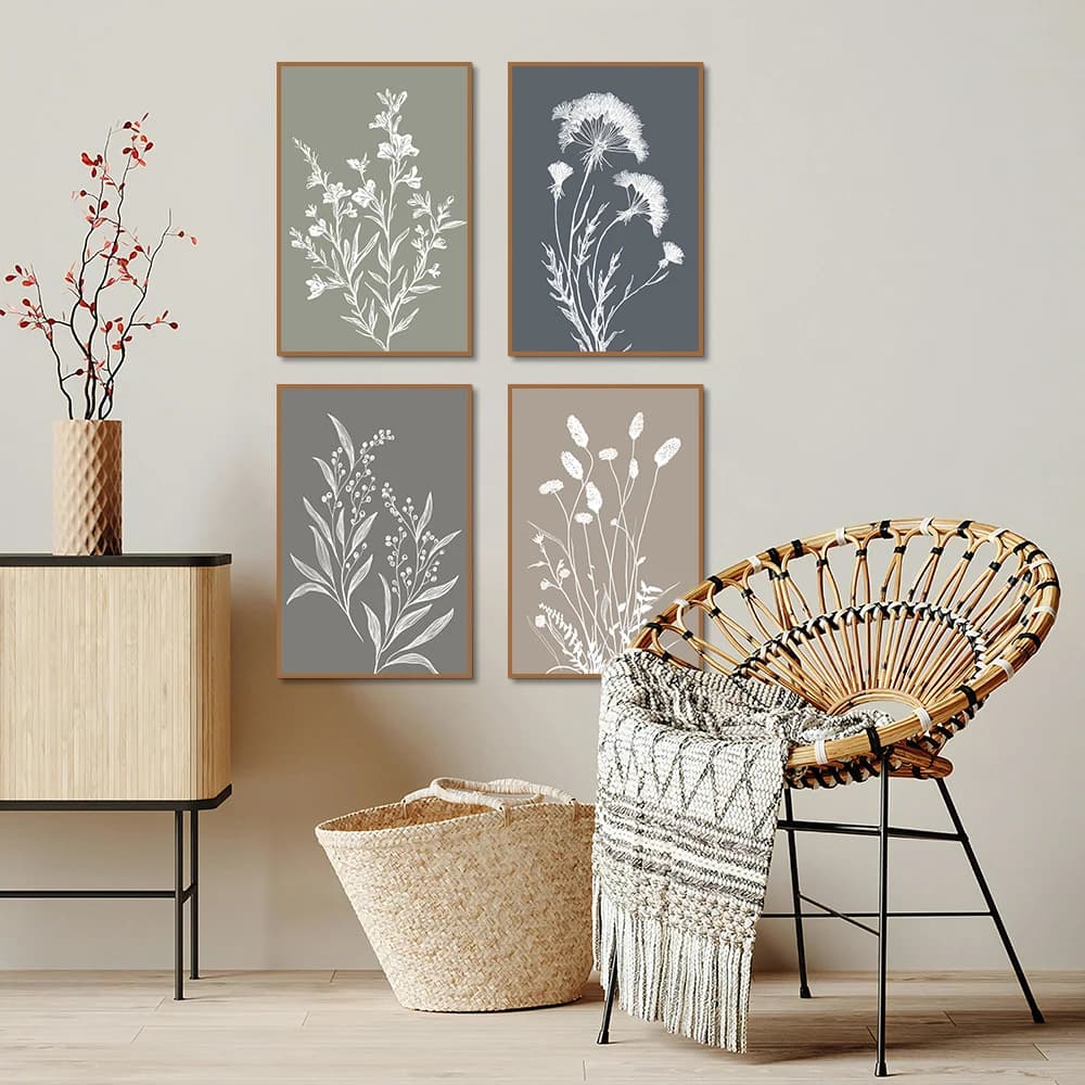 1pc Bohemian Floral Print - unFrame Wall Decor, Vintage Farmhouse Style Floral Poster, Country Style Home Decor,Plant Decoration