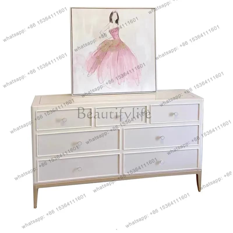 French light luxury solid wood chest of drawers cream color entryway storage simple bedroom decoration storage cabinet