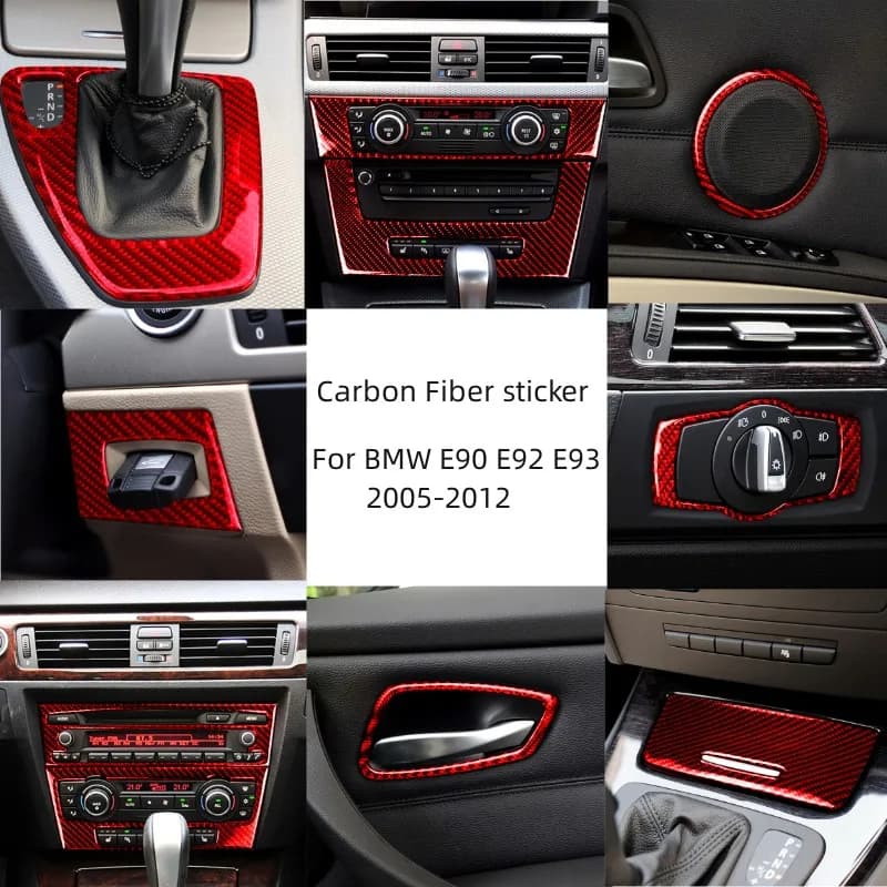 Car Dashboard Air Outlet Steering Wheel Ashtray Cover Panel For BMW E90 E92 E93 3 Series 2005-2012 Carbon Fiber Sticker