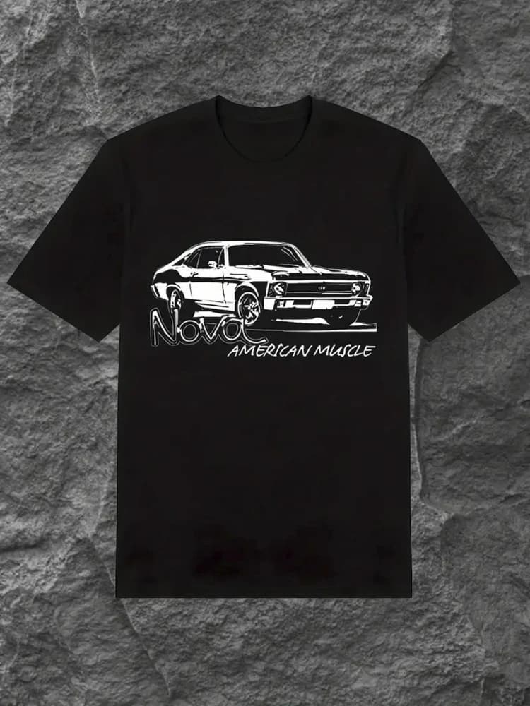 100% cotton, retro American muscle car pattern printing breathable all seasons, summer men's O-neck short-sleeved T-shirt.